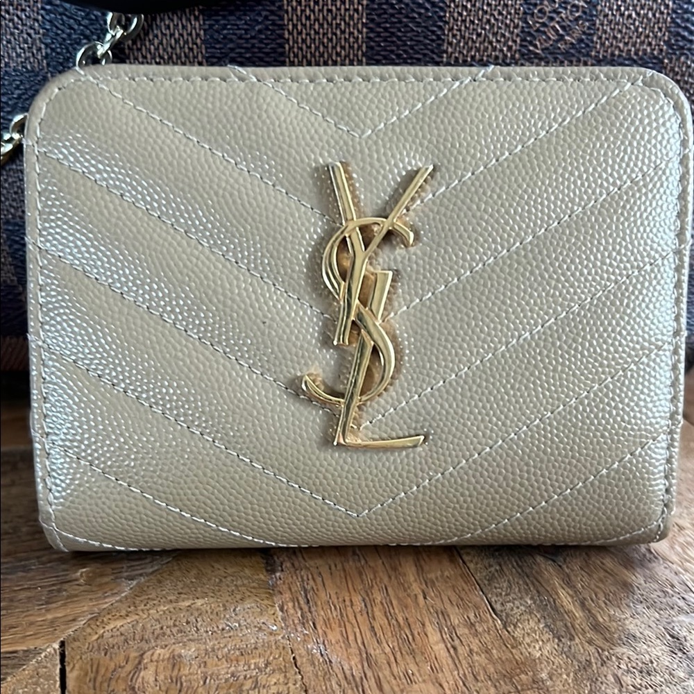 Yves Saint Laurent Beige Quilted Leather Wallet